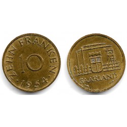 (1) Saarland. 1954. 10 Francs (MBC)