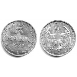 (29) Imperio Alemán (Weimar). 1922(E). 3 Mark (EBC)