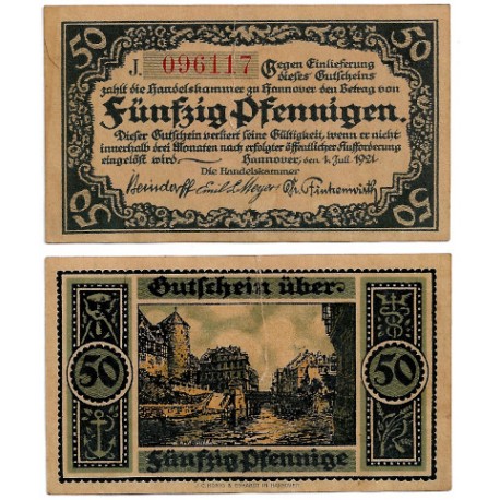 Hannover. 1921. 50 Pfennig (MBC+) Rotura grande por el centro