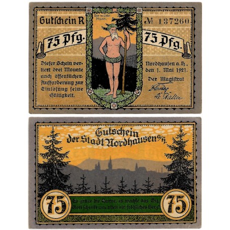 Nordhausen (Turingia). 1921. 75 Pfennig (EBC)