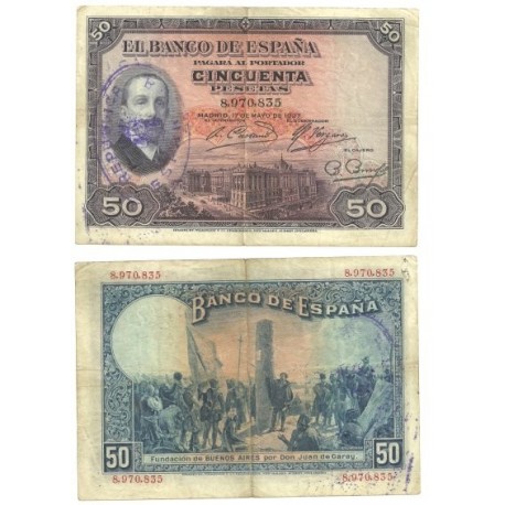 [1927] Billete de 50 Pesetas (BC). Con sello República.