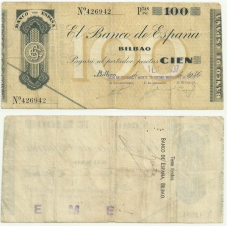 [1936] Billete de 100 Pesetas (MBC).