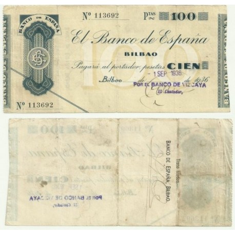 [1936] Billete de 100 Pesetas (MBC).