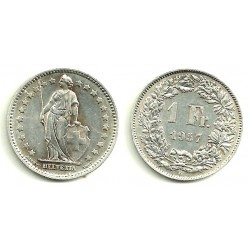 (24) Suiza. 1957B. 1 Franc (SC) (Plata)