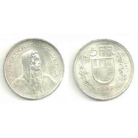 (40) Suiza. 1967B. 5 Francs (SC) (Plata)