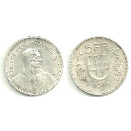 (40) Suiza. 1933B. 5 Francs (EBC) (Plata)