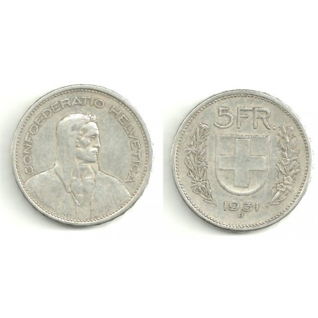 (40) Suiza. 1931B. 5 Francs (MBC) (Plata)