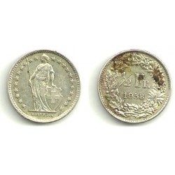 (23) Suiza. 1958(B). ½ Franc (MBC) (Plata)